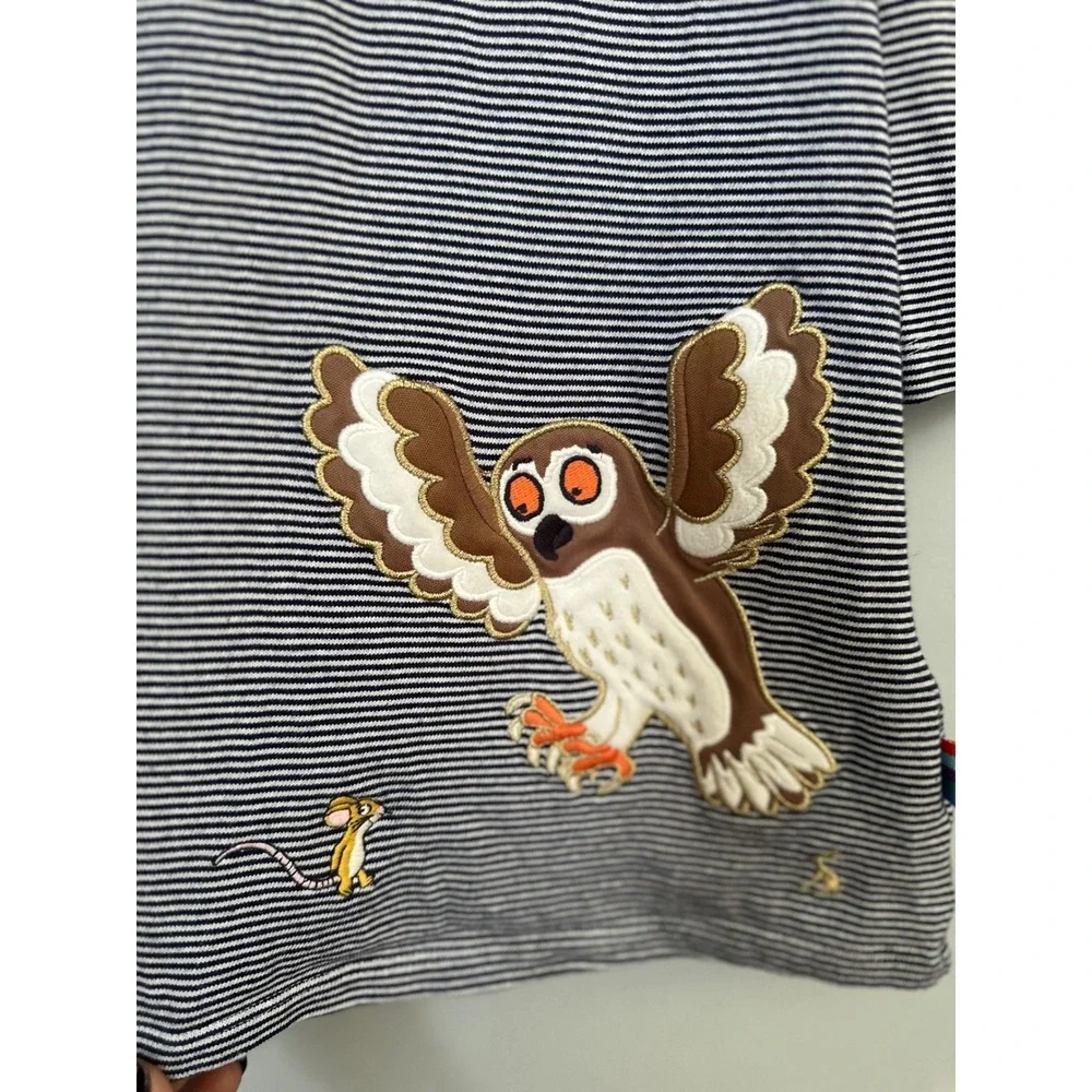 Joules x The Gruffalo Girls Rosalee Dress Navy Striped Owl Applique Size 6y